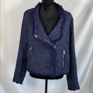 Blank NYC Navy Tweed Moto Jacket Blue Size XL